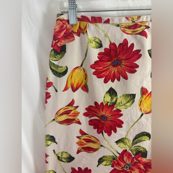 Cream+Vibrant Red Floral Cottagecore Garden Midi Skirt Women’s Size L - Picture 14 of 16